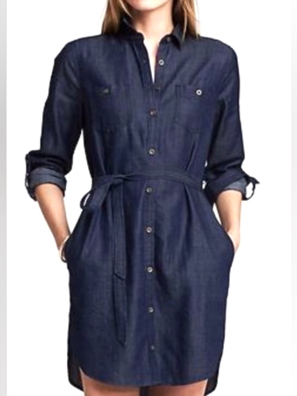 Banana Republic chambray denim dress with self-tie removable belt
